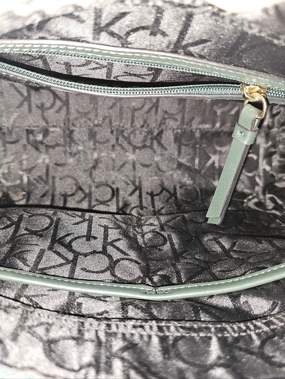 Calvin Klein Teal Blue Monogram Purse Top Handle Shoulder Bag Large